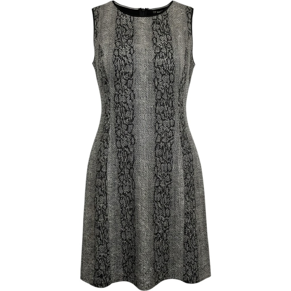 T Tahari Sheath Dress Women Size 10 Black White Textured Knit Sleeveless Zip
